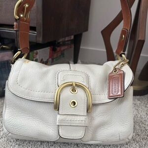 Coach White Leather Shoulder Bag with Gold Accents